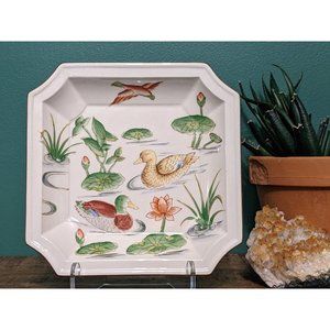 Vintage Andrea by Sadek Ducks in Pond Square Plate - Hand Painted